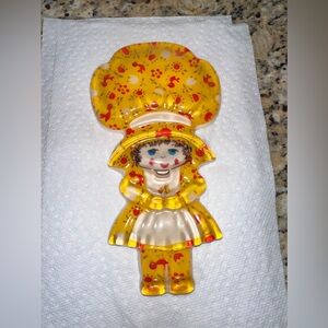 Vintage MCM Spoon Caddy Rest Little Girl Holding Flowers Glasslike Resin 8 in